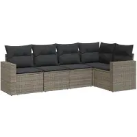 The Living Store Ensemble de salon de jardin 5 pièces avec coussins Gris Poly Rattan