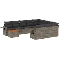 vidaXL Ensemble de salon de jardin 11 pièces avec coussins Gris Poly rotin