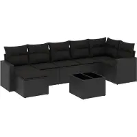 The Living Store Ensemble de jardin canapé 8 pièces avec coussins Noir Poly Rattan