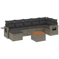 The Living Store Ensemble de jardin canapé 8 pièces avec coussins Gris Poly Rattan