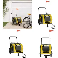 vidaXL Remorque pour vélo Chiens Jaune et gris Tissu Oxford et fer