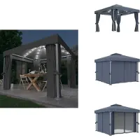 vidaXL Pavillon avec rideaux & guirlande lumineuse LED 3x3 m Anthracite - Pavillons & Tentes de réception
