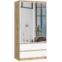 Akord Armoire 2 Portes 2 Tiroirs 2 Miroirs Chêne Artisan Et Blanc 90X51X180