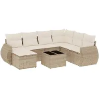 The Living Store Ensemble de jardin canapé 8 pièces avec coussins Beige Poly Rattan