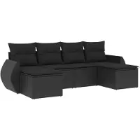 The Living Store 6-pièces salon de jardin avec coussins noir poly rotin