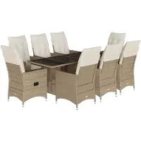 vidaXL Salon de jardin 9 pièces avec coussins Beige Poly Rattan