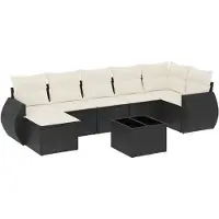 The Living Store Ensemble de jardin canapé 8 pièces avec coussins Noir Poly Rattan