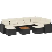 The Living Store 10 pcs. salon de jardin avec coussins noir poly rotin
