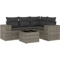 The Living Store Ensemble de salon de jardin 5 pièces avec coussins Gris Poly Rattan