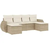 The Living Store Ensemble de salon de jardin 6 pièces avec coussins Beige Poly Rattan