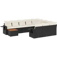 The Living Store 11 pcs. salon de jardin avec coussins noir poly rotin
