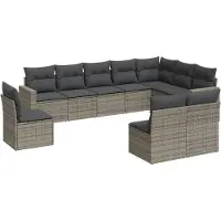 The Living Store 10 pcs. salon de jardin avec coussins Gris Poly Rattan