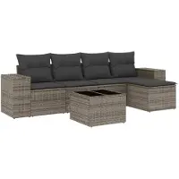 The Living Store Ensemble de jardin canapé 6 pièces avec coussins Gris Poly Rattan