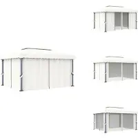 vidaXL Pavillon avec rideau 4x3 m Blanc crème Aluminium - Pavillons & Tentes de réception