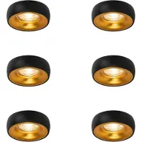 QAZQA Ensemble de 6 spots encastrables design noir avec intérieur doré - Mooning