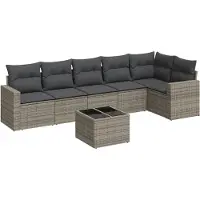 The Living Store Ensemble de jardin canapé 7 pièces avec coussins Gris Poly Rattan