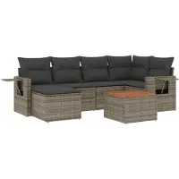 The Living Store Ensemble de jardin canapé 7 pièces avec coussins Gris Poly Rattan