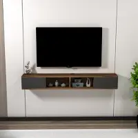 Skye Decor , Mayer - Noyer clair, Anthracite, Meuble TV, Noyer clair, PANNEAUX DE PARTICULES 100 % MÉLAMINÉS, 140 x 22 x 19,6 cm