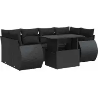 vidaXL Ensemble de salon de jardin 7 pièces avec coussins noir poly rotin