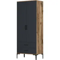 Skye Decor , Kumsal T - Walnut, Anthracite, Armoire, noyer, 100 % PANNEAUX ESPAGNOLS MELAMINÉS, 80 x 201,4 x 47,5 cm