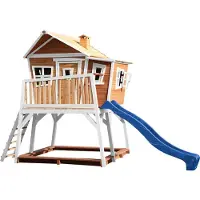 Axi Max Maison Enfant Avec Bac À Sable & Toboggan Bleu | Aire De Jeux Pour L'Extérieur En Marron & Blanc | Maisonnette / Cabane De Jeu En Bois