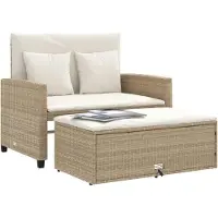 vidaXL Canapé de jardin avec coussins 2 places beige résine tressée