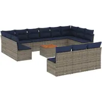 vidaXL Ensemble de salon de jardin 14 pièces avec coussins Gris Poly rotin