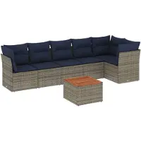 vidaXL Ensemble de salon de jardin 7 pièces avec coussins Gris Poly rotin