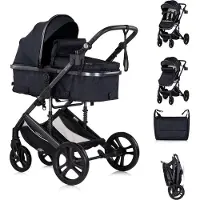 Chipolino Poussette 2 en 1 Amore Porte-boisson Sac à langer Couvre-pieds Panier noir à motifs
