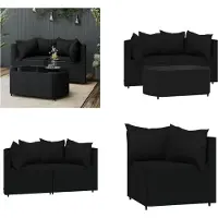 vidaXL 3 pcs. Garden Lounge Set with Coussins Black Poly Rattan - Garden Lounge Set - Garden Lounge Sets - Outdoor Lounge Set - Lounge Set Terrasse