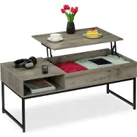 Relaxdays Table basse pliable , dimensions : 45 x 110 x 50 cm, compartiment latéral, table de salon avec espace de rangement, aspect bois et métal, gris