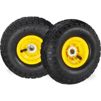 Relaxdays , lot de 2 roues de diable 4.1/3.5-4, roues de rechange à pneumatiques pour charrette à bras, axe de 16 mm, charge maximale de 136 kg, dimensions 260 x 85 mm, noir et jaune