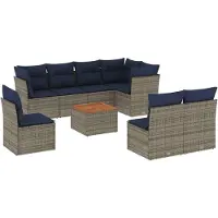 vidaXL Ensemble de salon de jardin 9 pièces avec coussins Gris Poly rotin