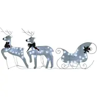 vidaXL Décoration de Noël « Renne avec traîneau » 60 LED, pour l'extérieur, blanche - Éclairage de Noël