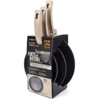 Alluflon Etnea Wood Set de poêles, 3 pièces, poêle, poêle à frire, revêtement anti-adhésif, aspect pierre, 0034363993