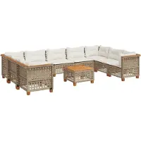 vidaXL Ensemble de salon de jardin 10 pièces avec coussins Beige Poly Rattan