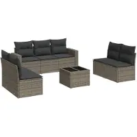 The Living Store Ensemble de jardin canapé 8 pièces avec coussins Gris Poly Rattan