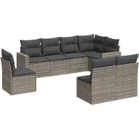 The Living Store Ensemble de jardin canapé 8 pièces avec coussins Gris Poly Rattan