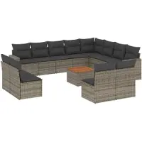 The Living Store 13 pcs. salon de jardin avec coussins Gris Poly Rattan