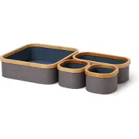 Lumaland , ensemble de 4 boîtes de rangement en bambou, gris/bleu, dimensions : 30x30x10 cm / 29,9x14,8x10 cm / 14,8x14,8x10 cm