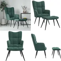 vidaXL Fauteuil Relax avec Tabouret Velours Vert Foncé - Fauteuil Relax - Fauteuil - Fauteuils - Fauteuil Relax