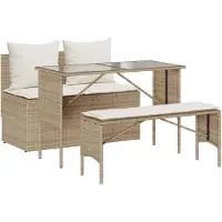 vidaXL Ensemble de jardin 3 pièces avec coussins Beige Poly Rattan