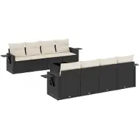 vidaXL Ensemble de salon de jardin 9 pièces avec coussins noir poly rotin