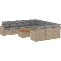 vidaXL Ensemble de 12 canapés de jardin avec coussins Beige Poly Rattan