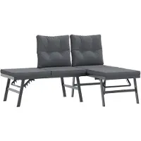 The Living Store Bancs de jardin avec coussins 2pcs Noir Acier revêtu par poudre