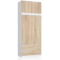 Akord Armoire Surmeuble 2 Portes 2 Tiroirs Blanc Et Chêne Sonoma 90X51X234