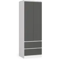 Akord Garde-robe Star S60 2D en Blanc et Gris avec 2 Portes et 2 Tiroirs pour Montage Soi-même