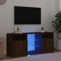 The Living Store Armoire TV avec luminaires LED brun imitation chêne 120x30x50 cm
