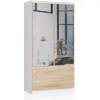 Akord Armoire 2 Portes 2 Tiroirs 2 Miroirs Blanc Et Chêne Sonoma 90X51X180