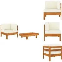 vidaXL Ensemble de salon de jardin 2 pièces avec coussins blanc crème en bois d'acacia - éléments de canapé de jardin